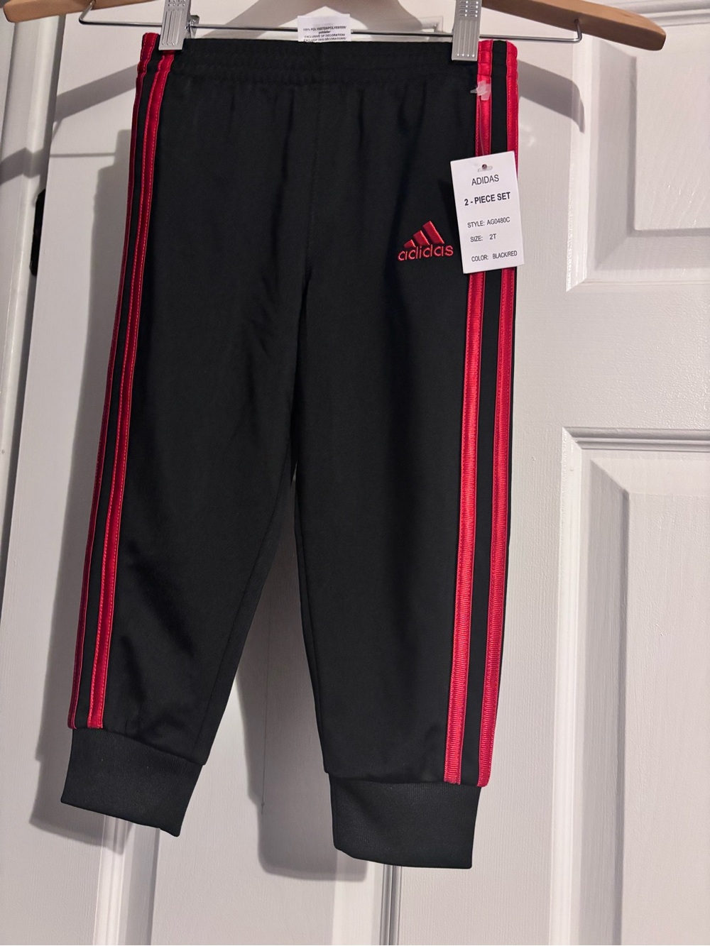 Adidas Black Sweatpants with Red Side Stripes - Kids